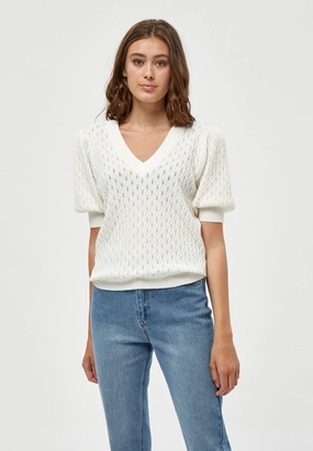 Non Irritating Seams PC1718 Rosalia Puff Sleeve Pointelle Sweater - Cloud Dancer