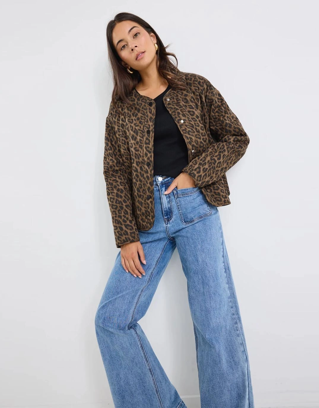 Recycled Textile Houndstooth Print Apex Collarless Puffer Jacket - Animal Print