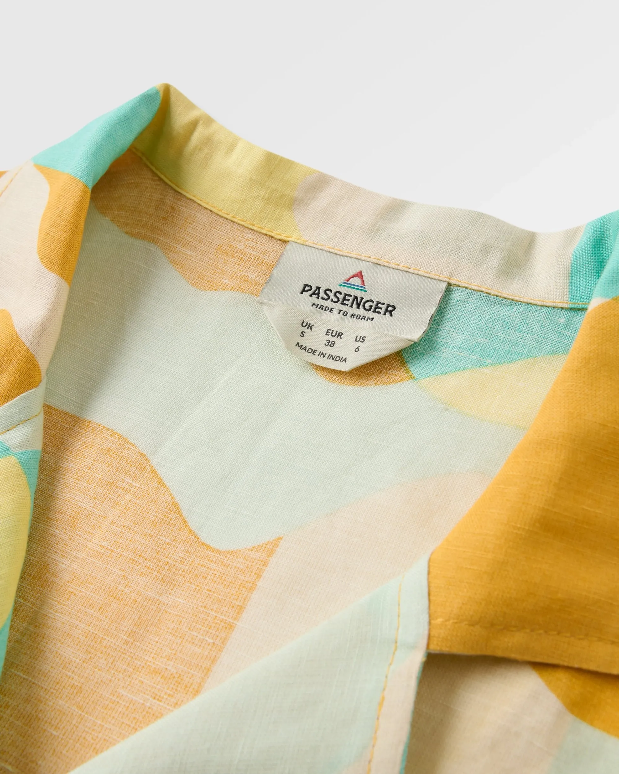 Arden Linen Short Sleeve Shirt - Vista Patchwork Yellow Ergonomic Sleeve Cut Holiday Style