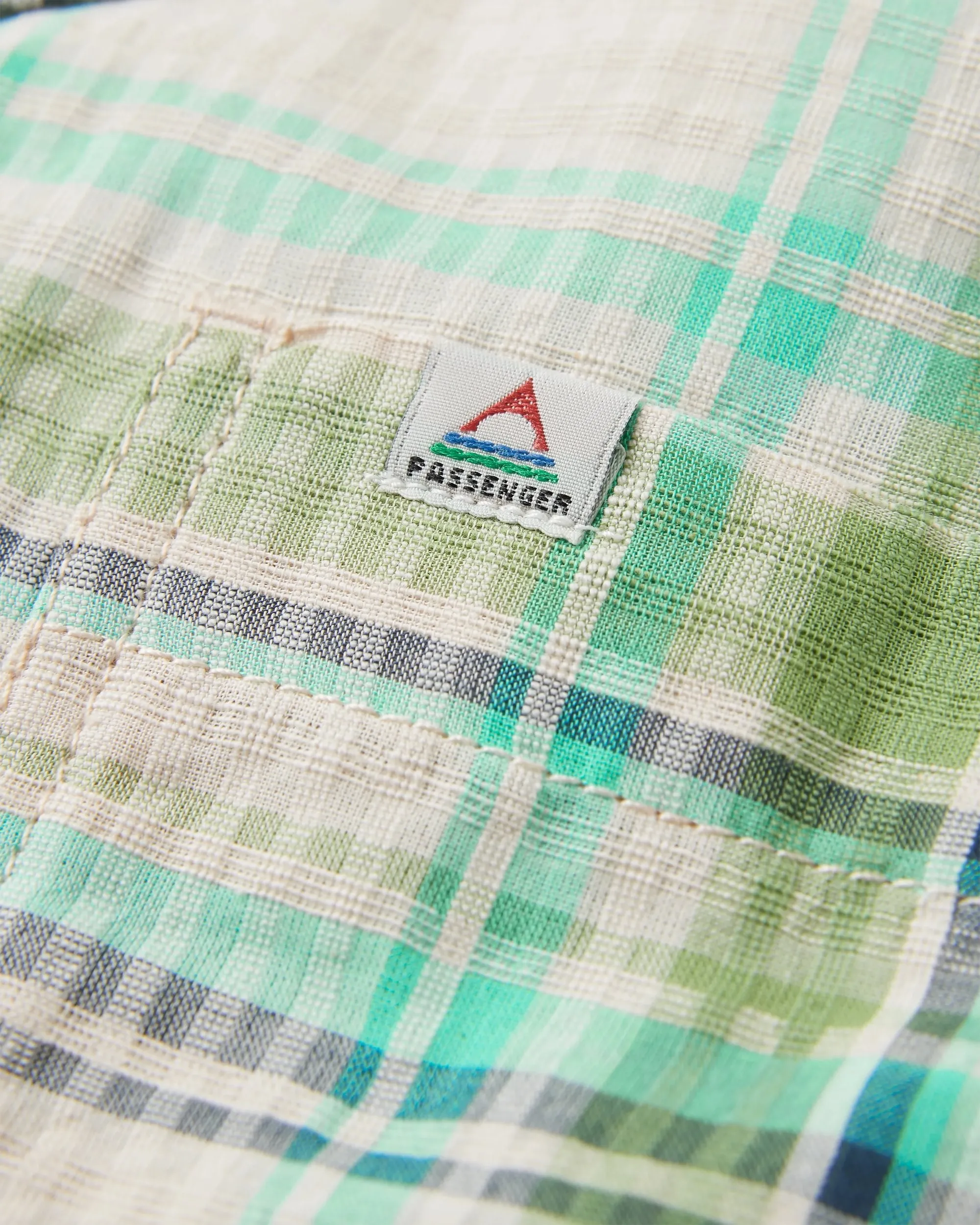 Arden Organic Cotton Short Sleeve Shirt - Vintage White/Stem Green Check Casual Hangout
