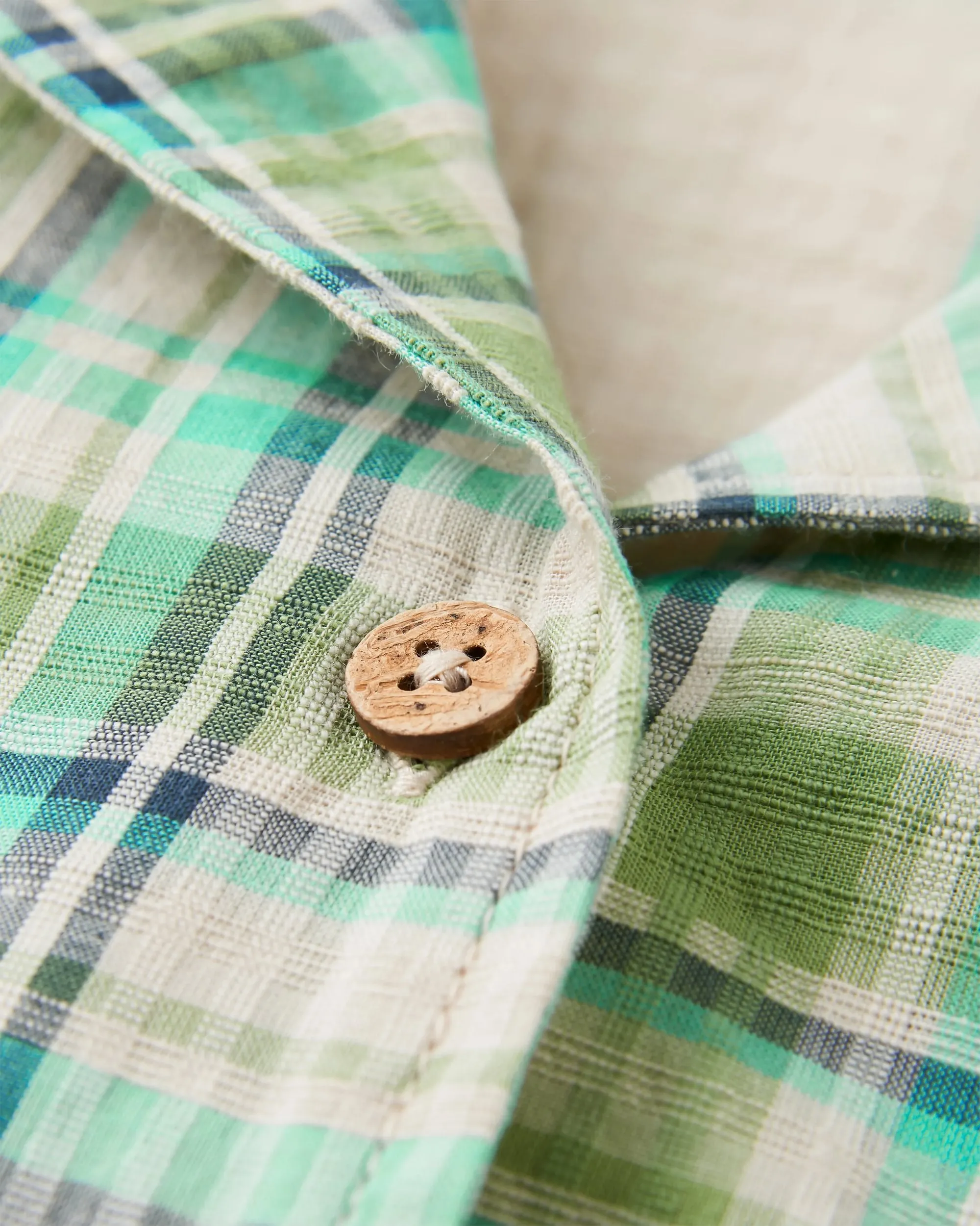 Arden Organic Cotton Short Sleeve Shirt - Vintage White/Stem Green Check Corporate Wear
