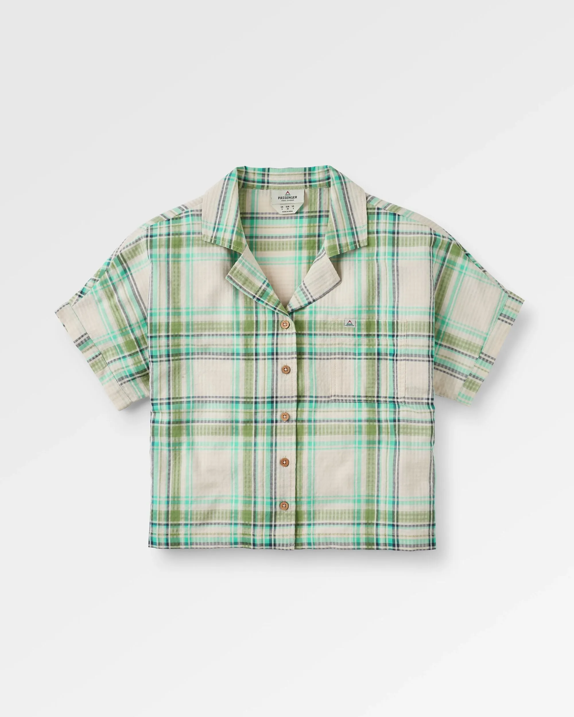 Urban Wear Bold Pattern Arden Organic Cotton Short Sleeve Shirt - Vintage White/Stem Green Check