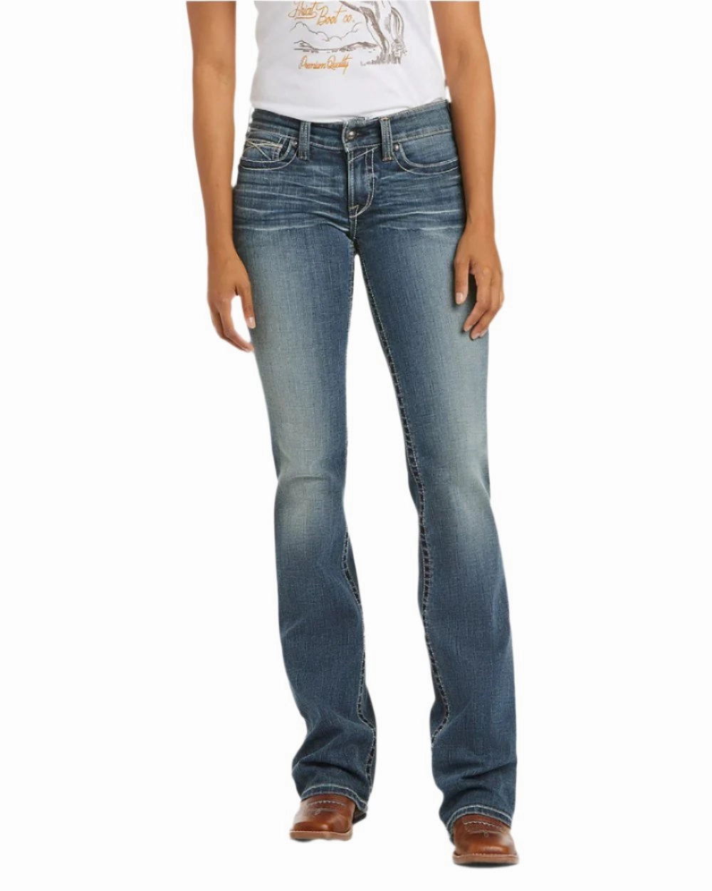 Ariat Womens Real Mid Rise Stretch Whipstitch Boot Cut Jeans Minimalist Adult Fashion