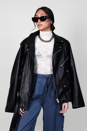elastic waistband Sustainable Recycled Material The Carmen Leather Jacket - Black