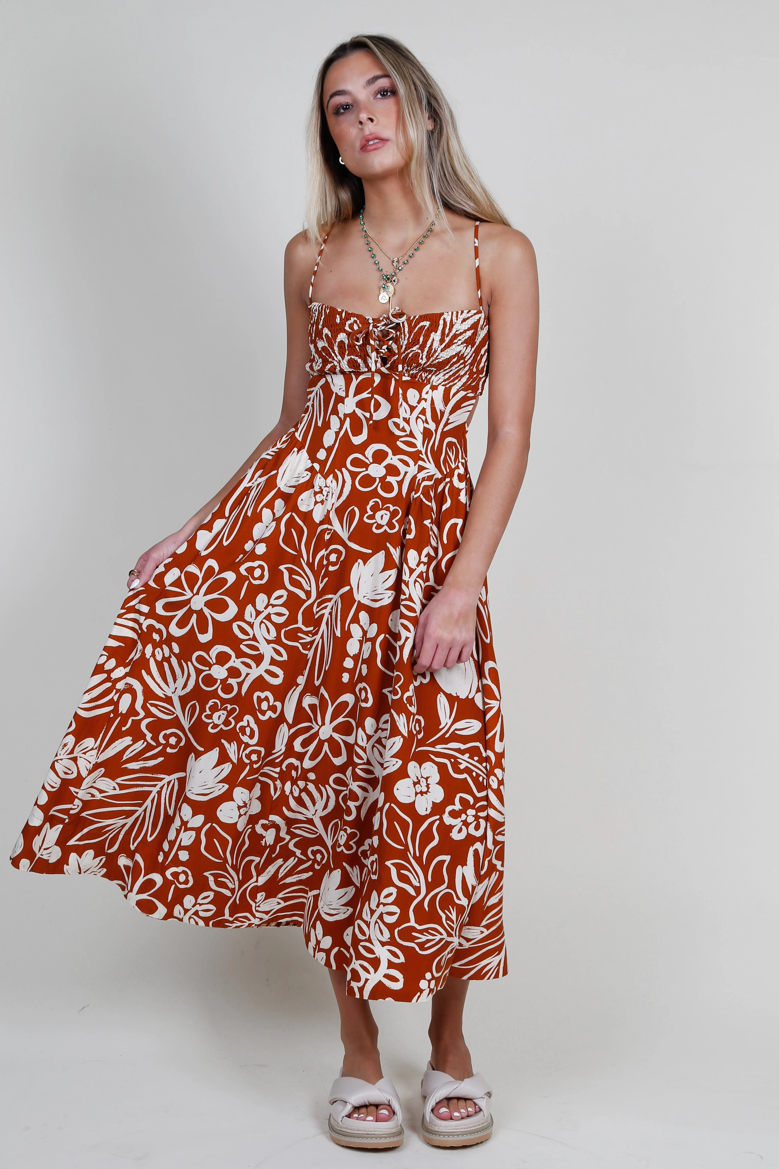 Square Neck ASTR | Sarai Dress - Rust