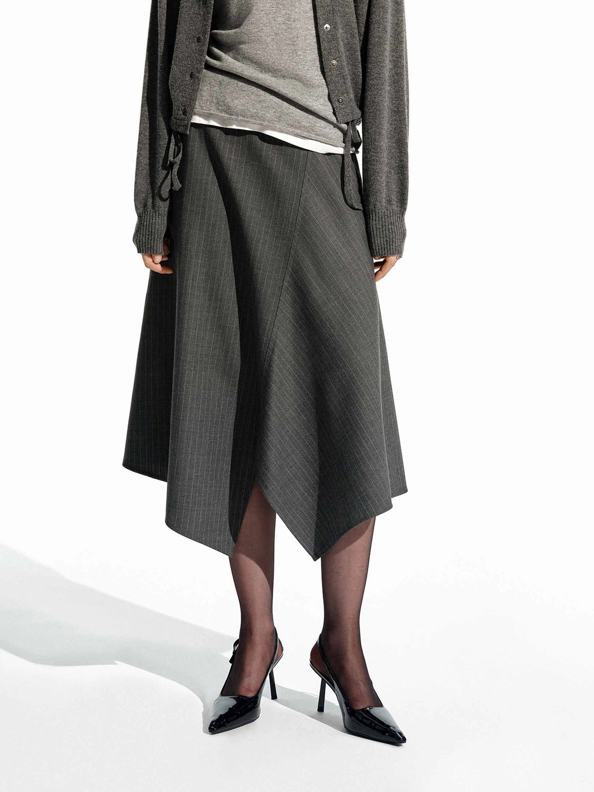 Asymmetric Pinstripe Skirt Linen blend