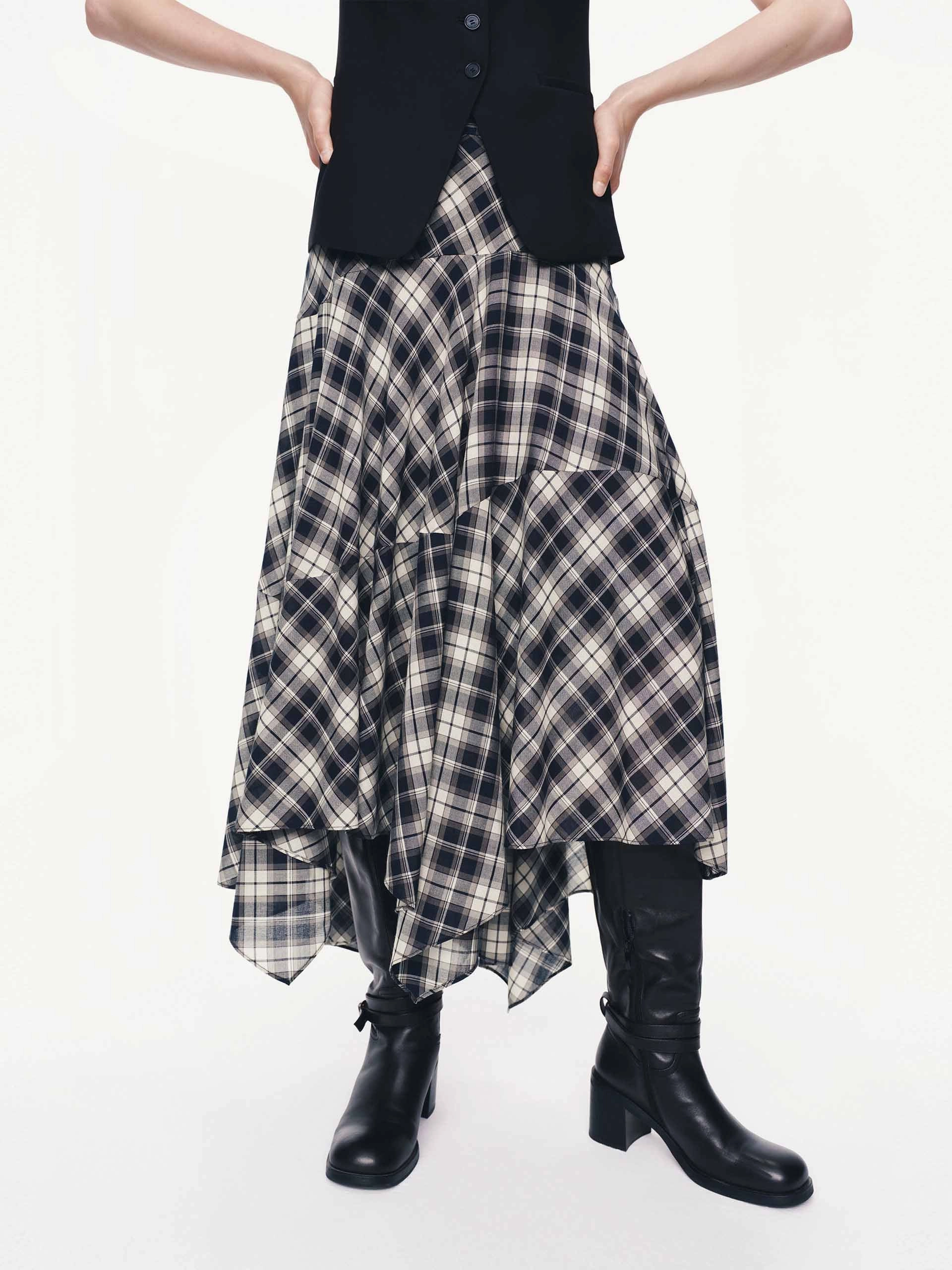 Asymmetric Plaid Skirt quick dry Casual Outfit
