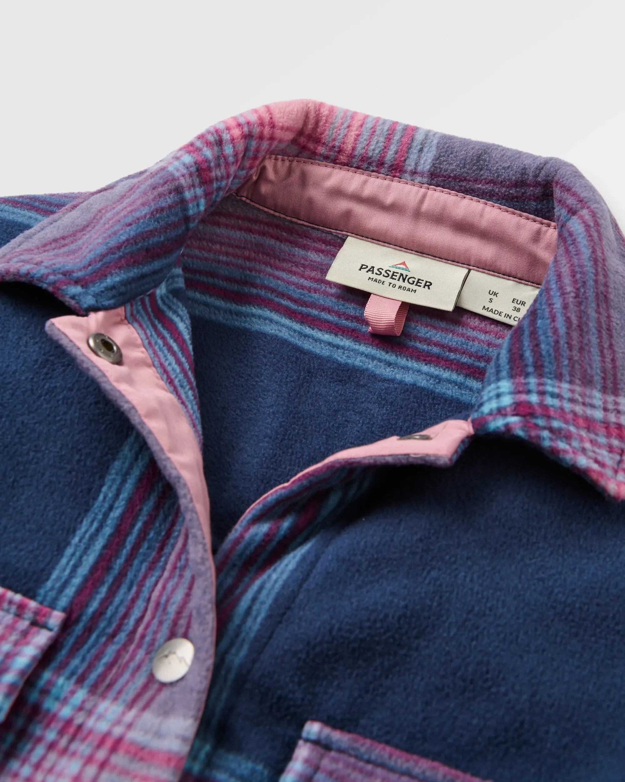 East Recycled Polar Fleece Shirt - Rich Navy/Pink Haze Check adult clothing Graphic Art