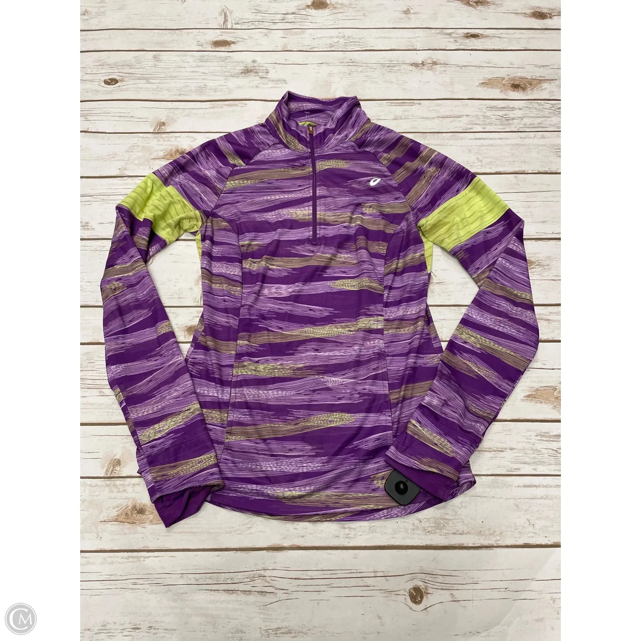 Quick Dry Fabric Technology Velcro Fasten Athletic Jacket By Asics In Purple & Yellow, Size: S