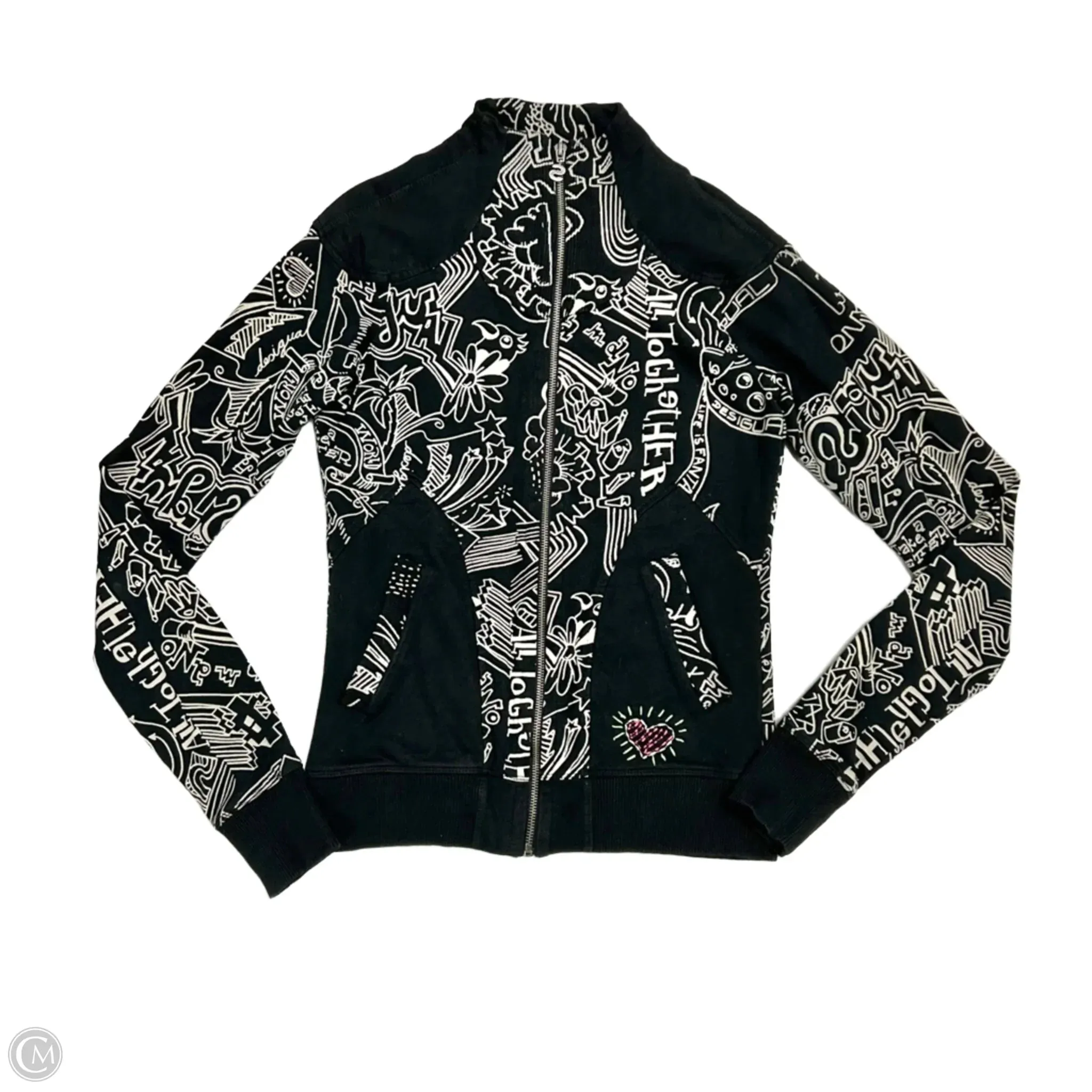 Quick Access Pockets Basic Fit Athletic Jacket By Desigual In Black & Cream, Size: M