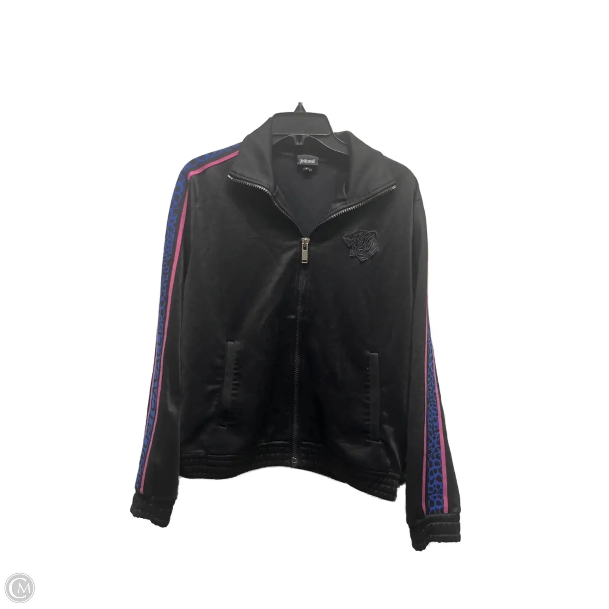 Waterproof Stitch Details Athletic Jacket By JUSTCAVALLI In Black & Pink, Size: S