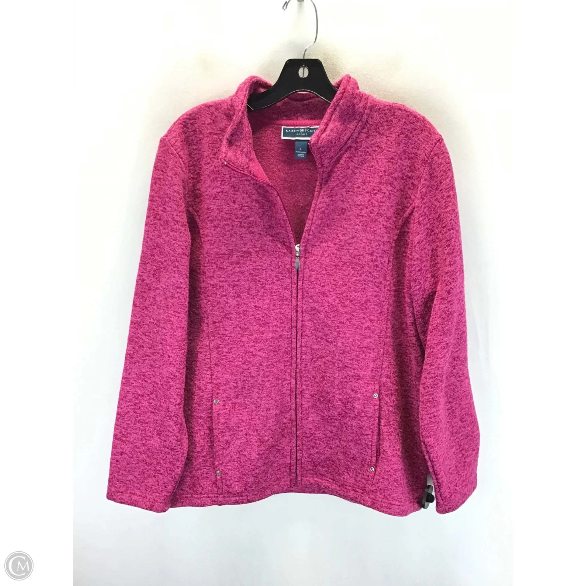 Wrinkle Free Texture Athletic Jacket By Karen Scott In Pink, Size: L