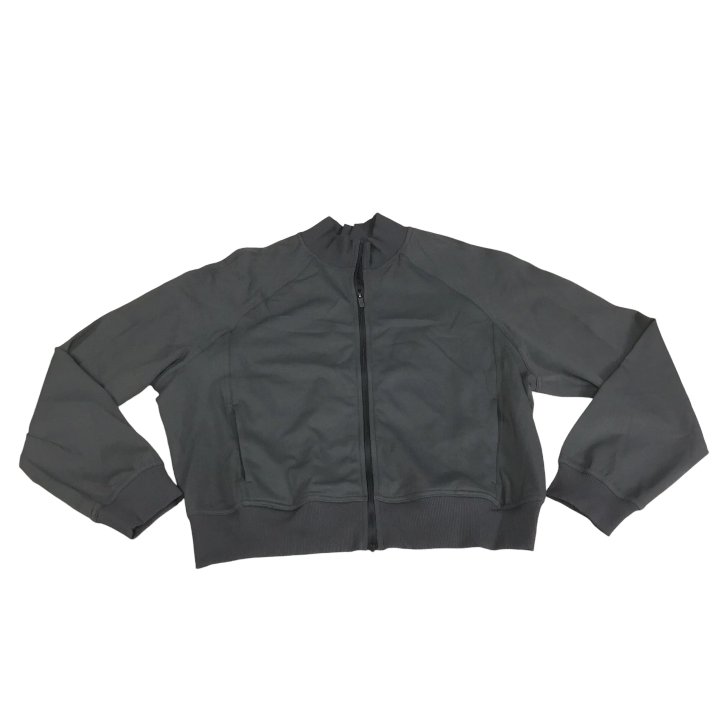 Athletic Jacket By Lululemon In Grey, Size: 6 Elastic hem Heat Sealed Zippers