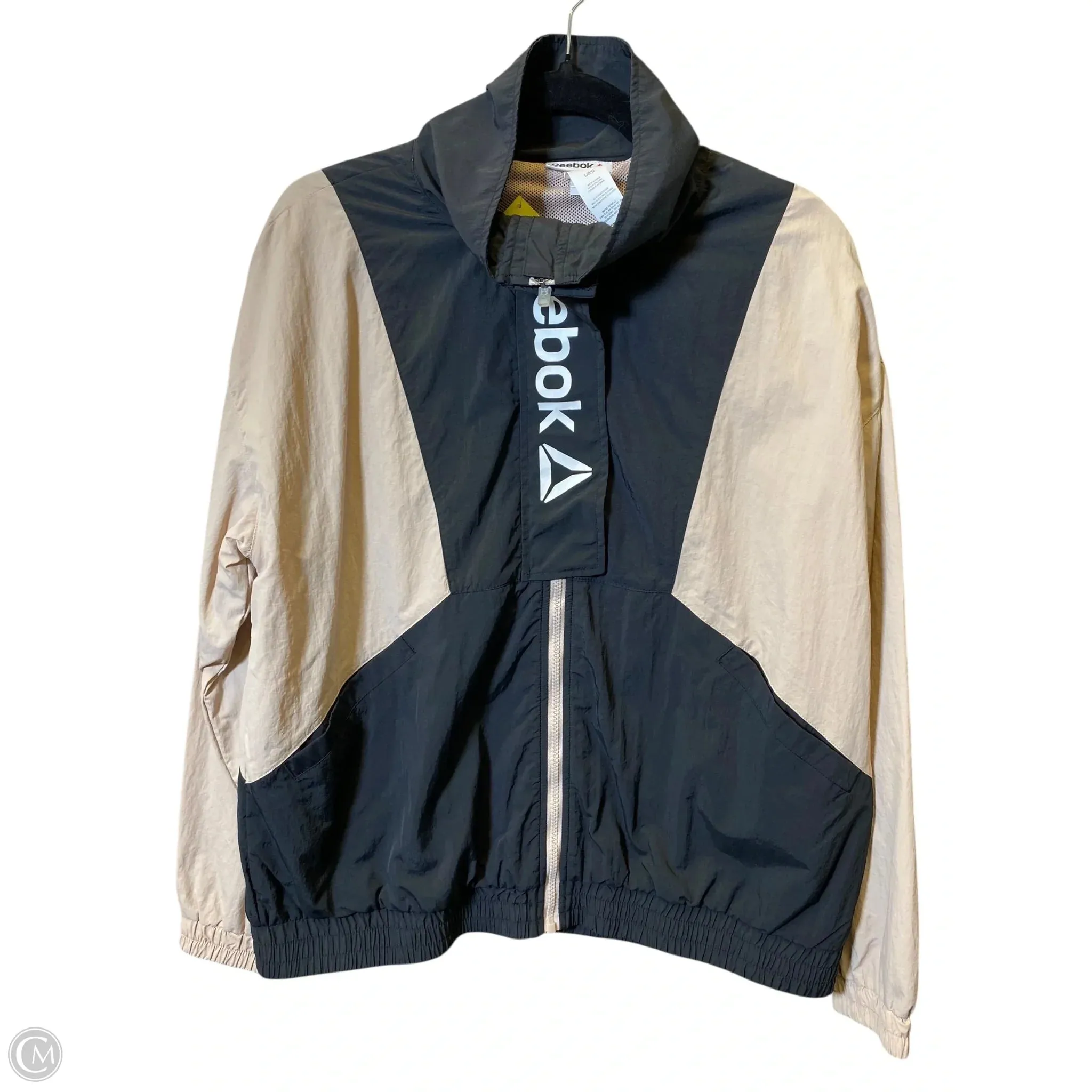 Long Lasting Shape Retention Athletic Jacket By Reebok In Black & Tan, Size: L