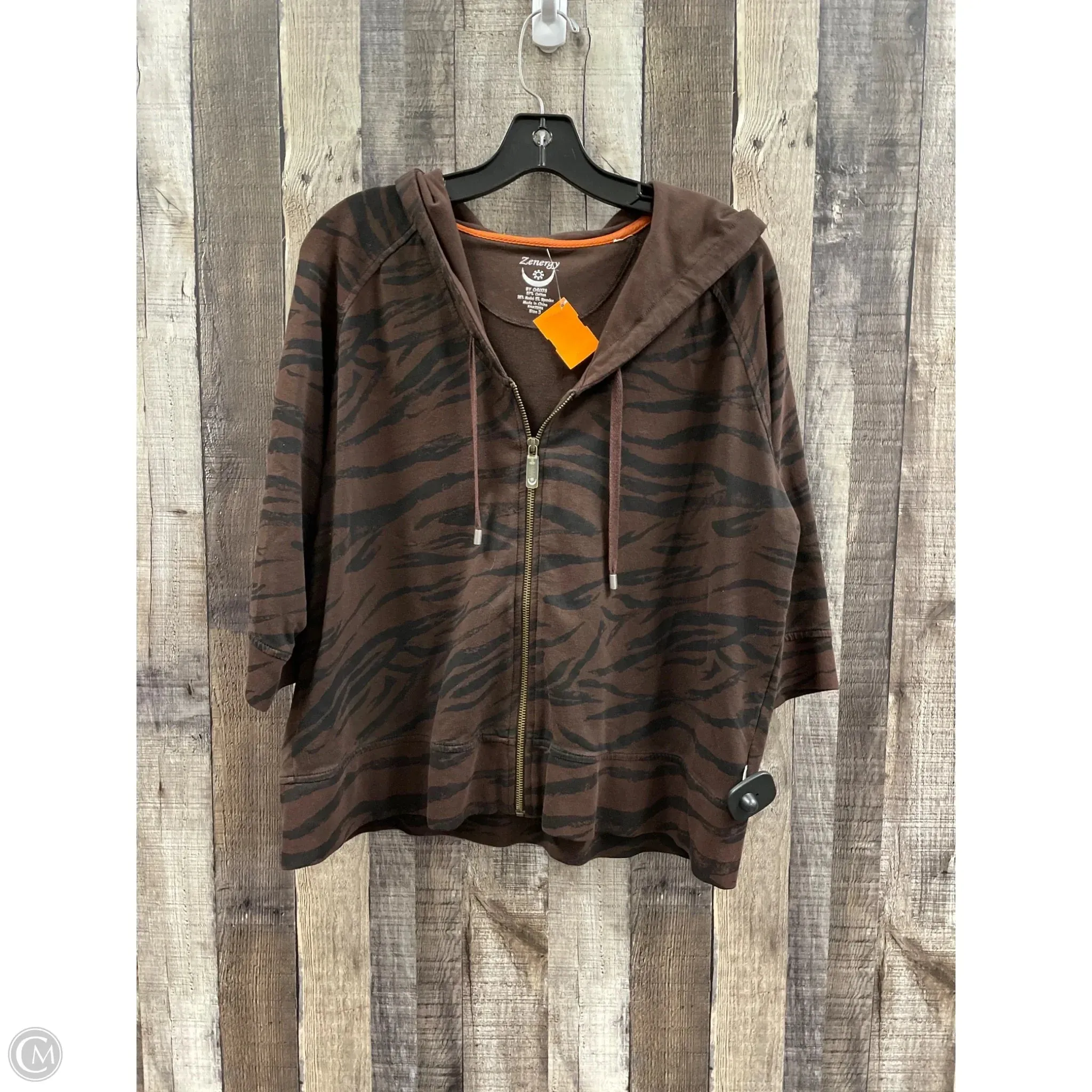 Multi Use Piece Reinforced Elbow Panels Athletic Jacket By Zenergy By Chicos In Zebra Print, Size: Xl