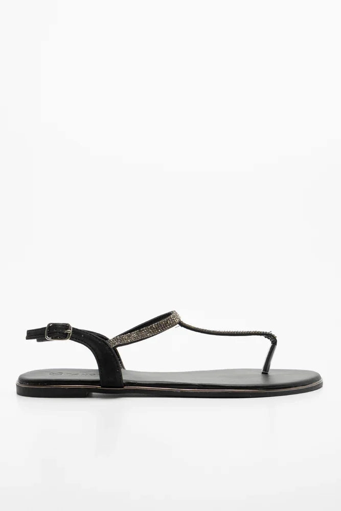 Diamante Thong Sandal Black Breathable Summer Footwear
