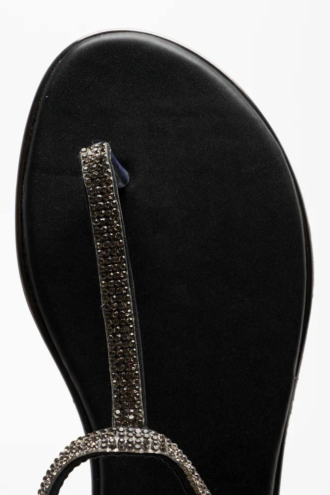 Minimal Feel Diamante Thong Sandal Black