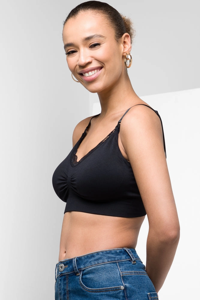 teen clothing Padded Lace Trim Nursing Bra Lace Black