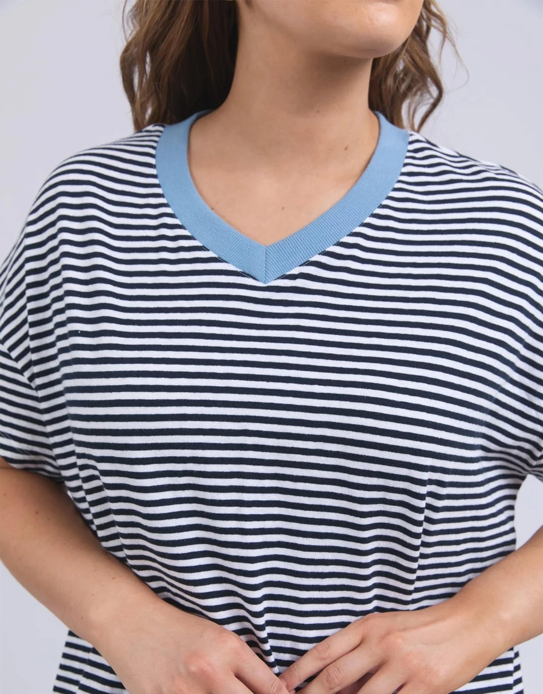 Liv Vee Tee - Navy/White Stripe Easy Wear Style