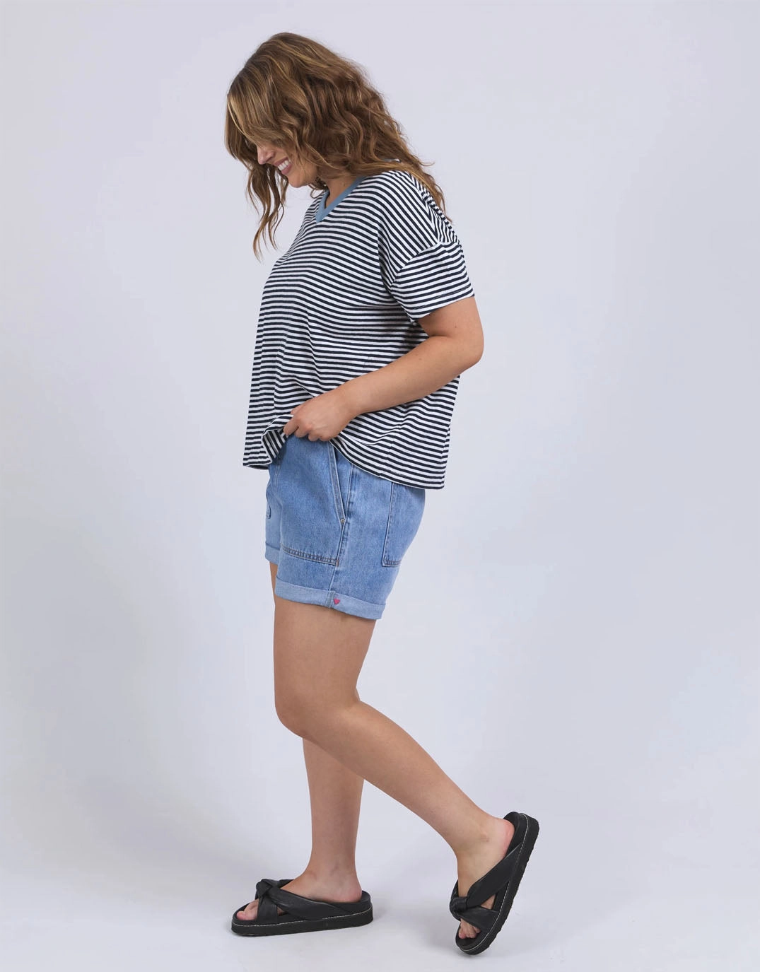 Essential Fit Liv Vee Tee - Navy/White Stripe