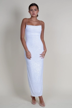 Lazy Pick Classic Design BEC   BRIDGE | Aaliyag Sequin Maxi Dress - White