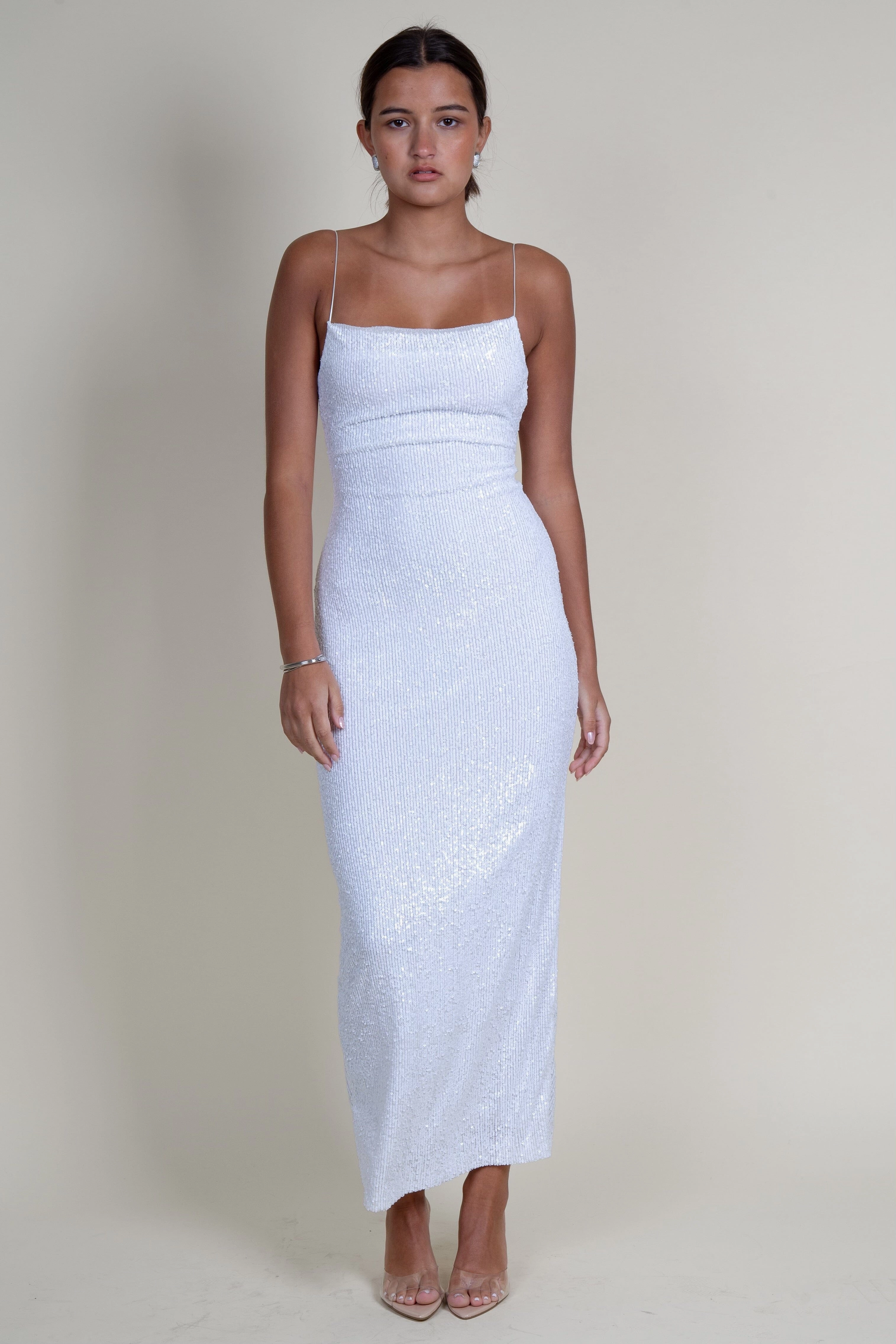BEC   BRIDGE | Aaliyag Sequin Maxi Dress - White Casual Outfit Anti-Static-Finish