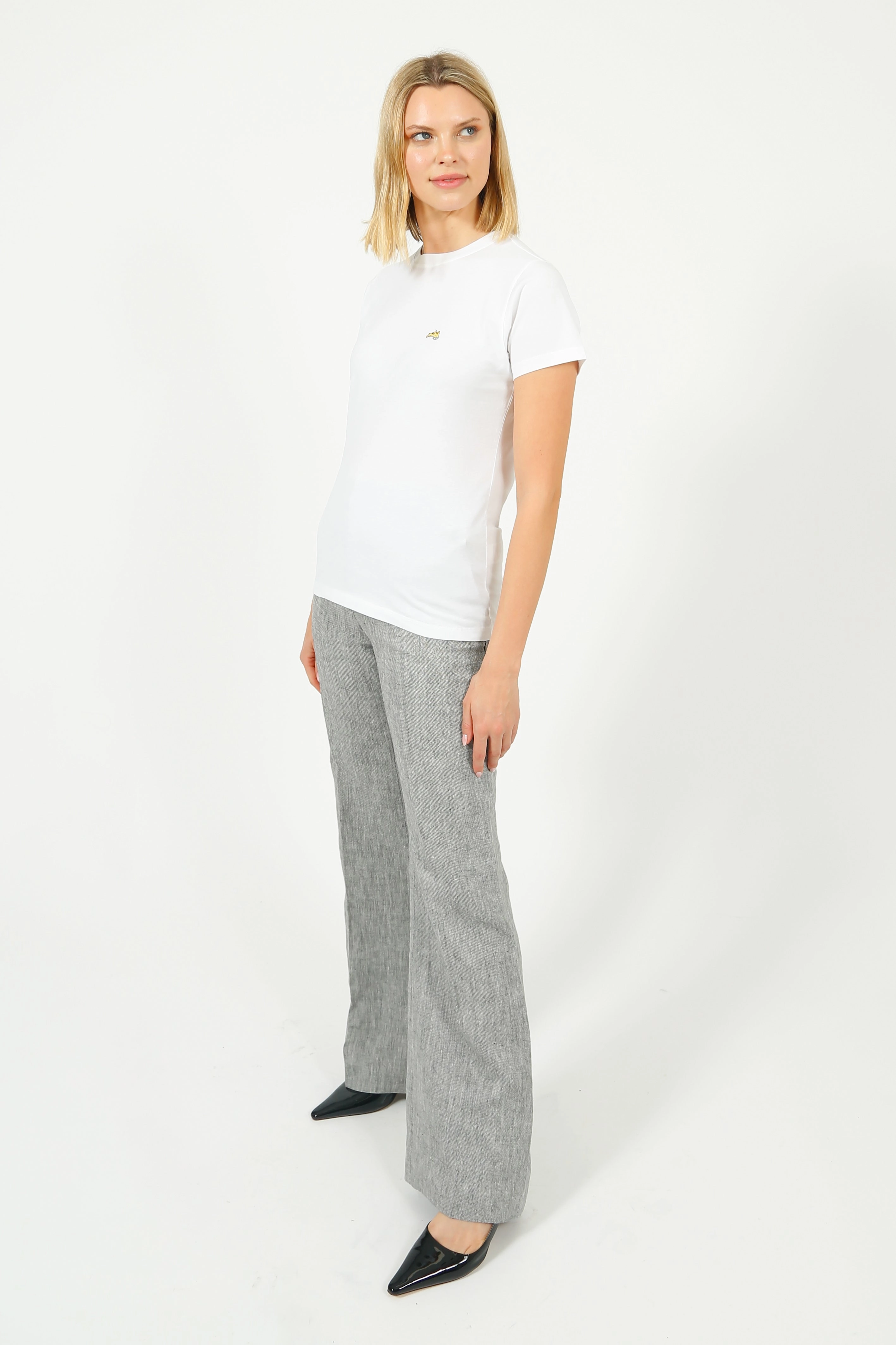 Sporty Look Lined interior Bella Freud Slim Kim Linen Trouser in Dappled Grey