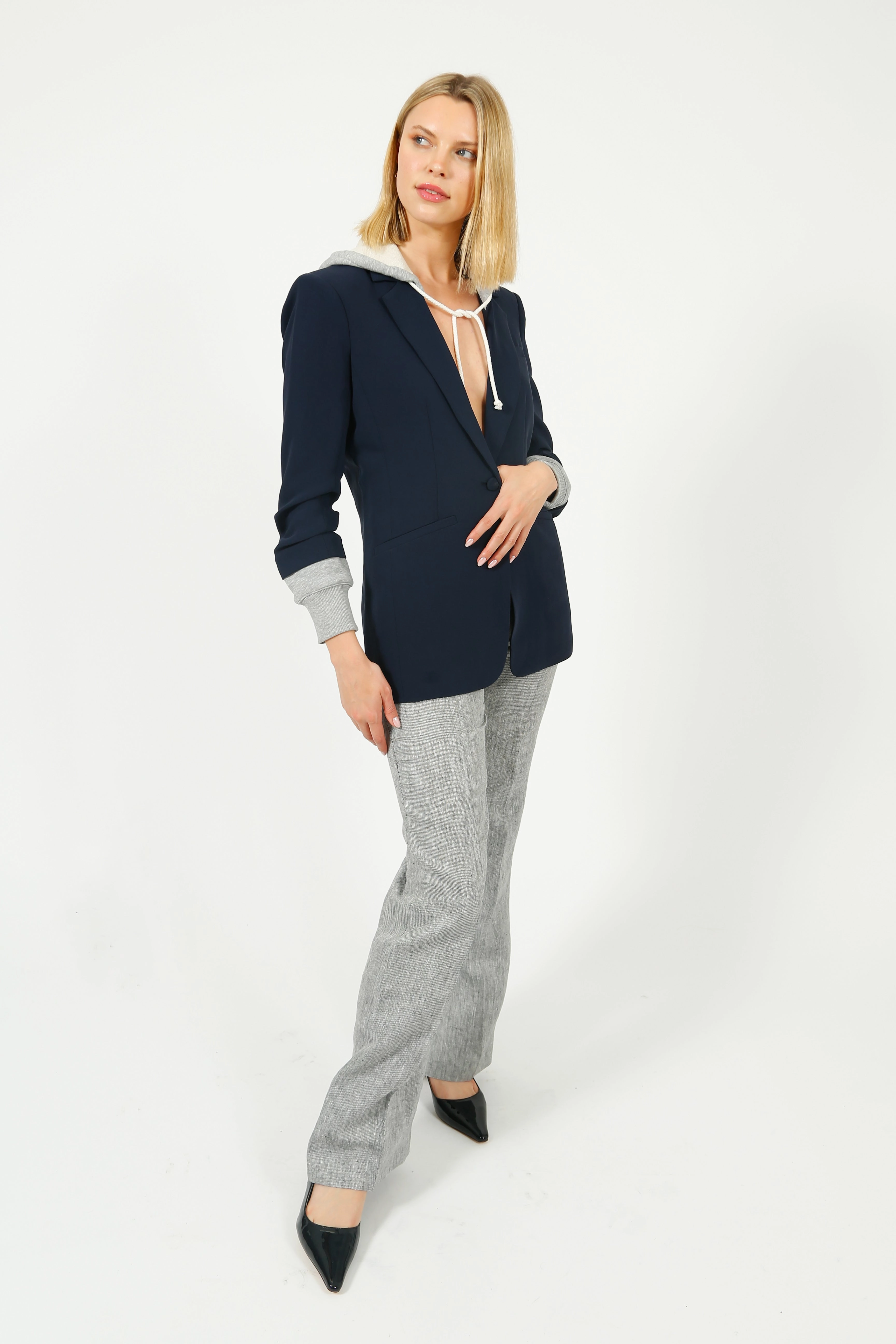 Bella Freud Slim Kim Linen Trouser in Dappled Grey Durable Waistband