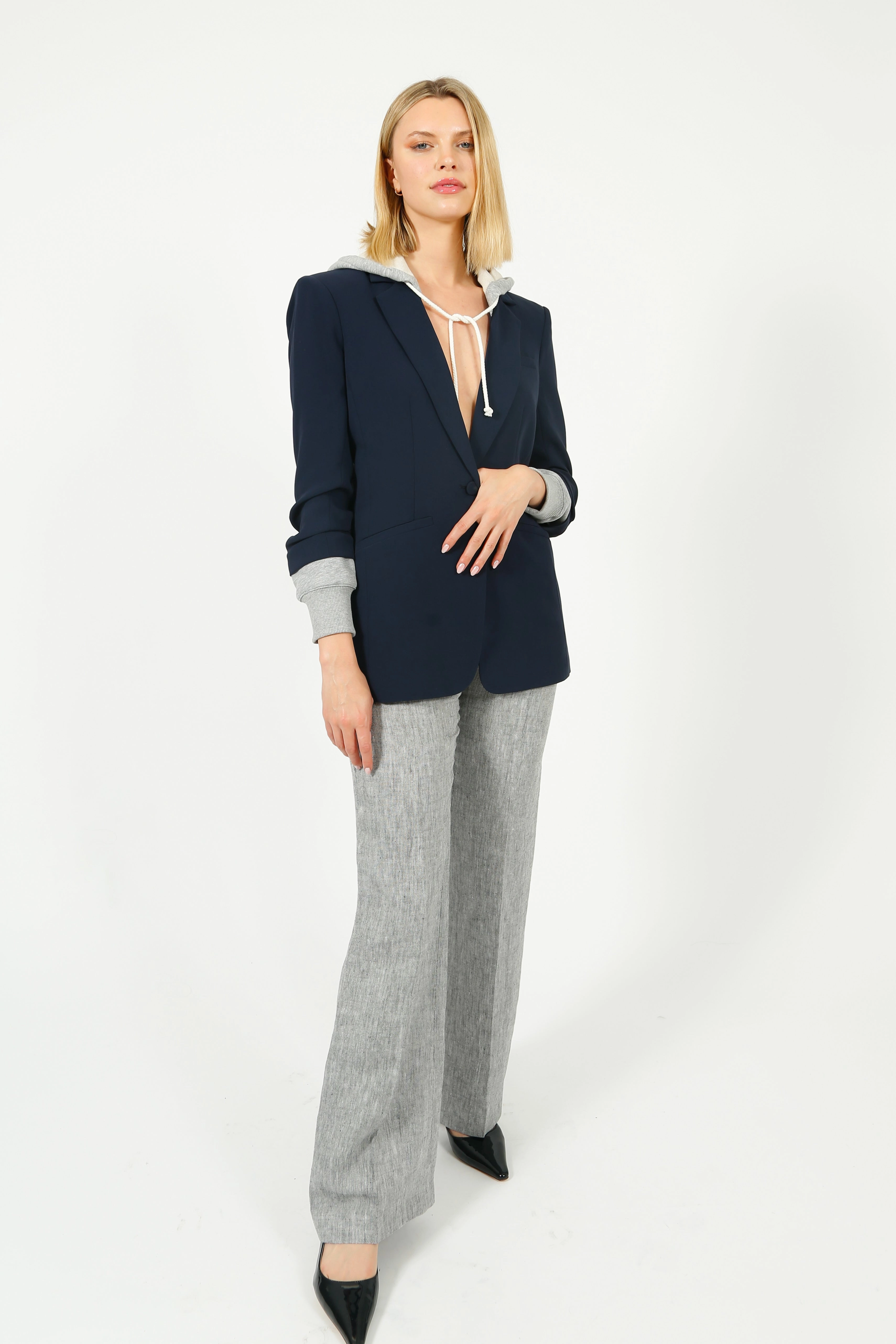 Bella Freud Slim Kim Linen Trouser in Dappled Grey Non Clip