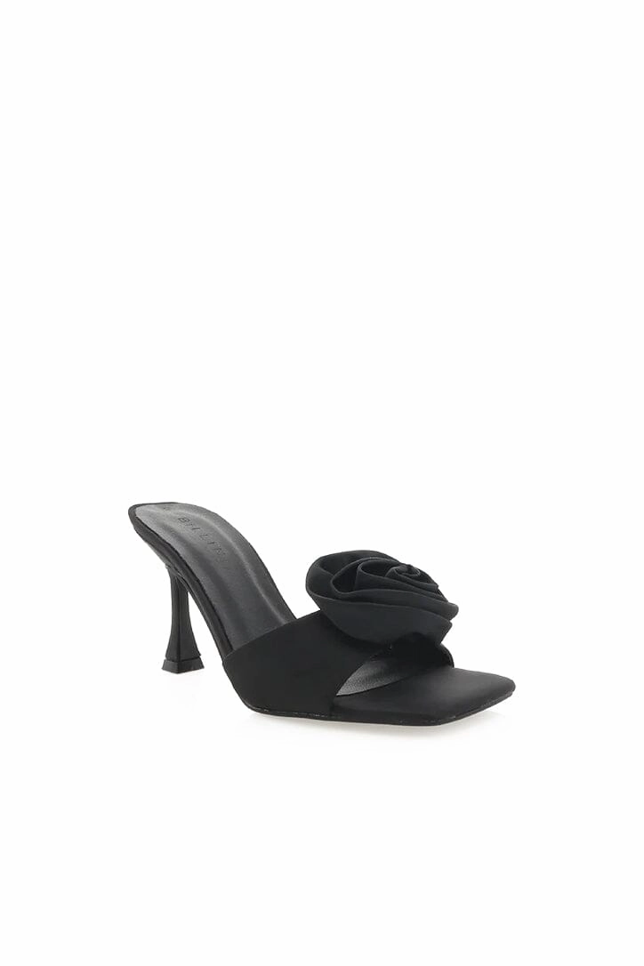 BILLINI | Quinella Satin Stilettos - Black Metal hardware