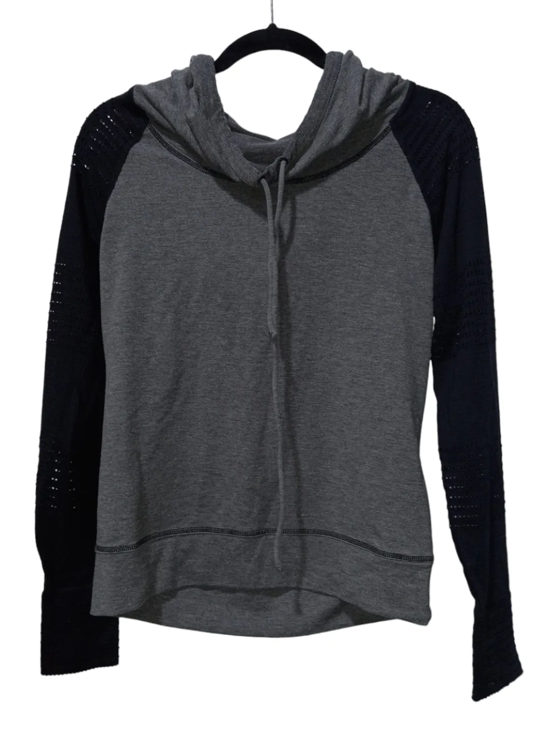Black & Grey Athletic Jacket Athleta, Size S Hollow Fiber Fill Adjustable Hood Feature