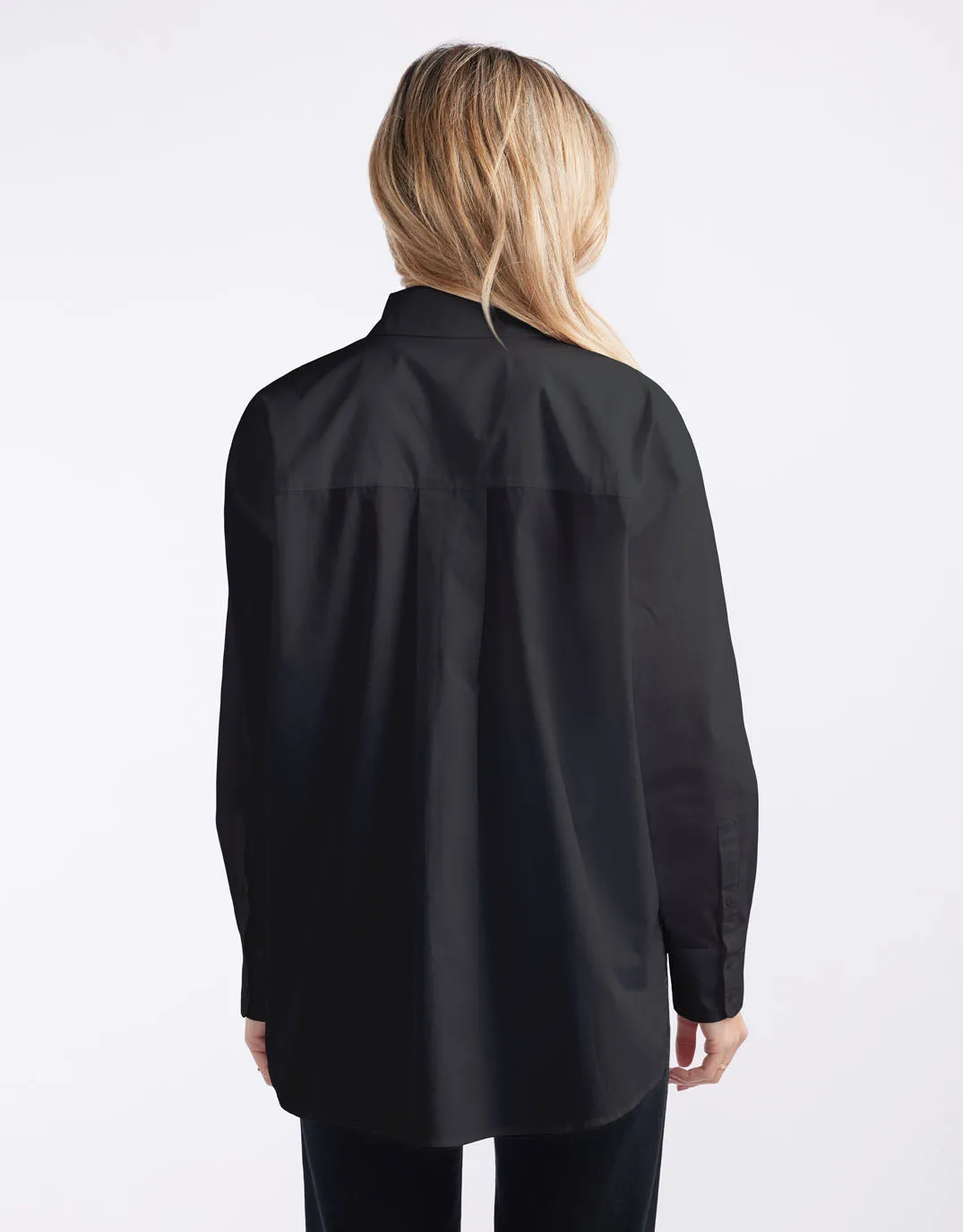 Odorless Binding Tape BBQ Party Oversized Scoop Hem Shirt - Black