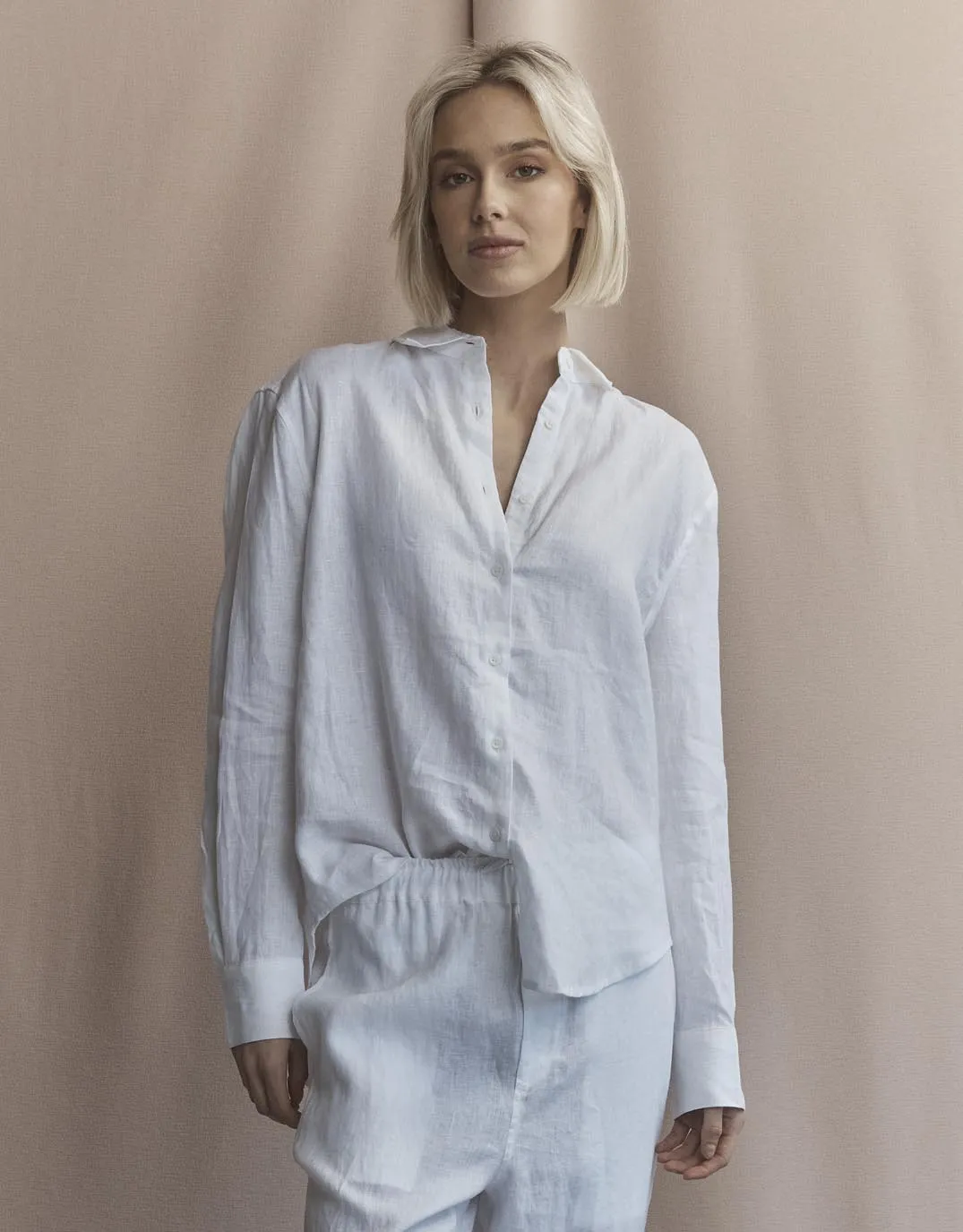 Modern Style Subtle design Katie Linen Shirt - White