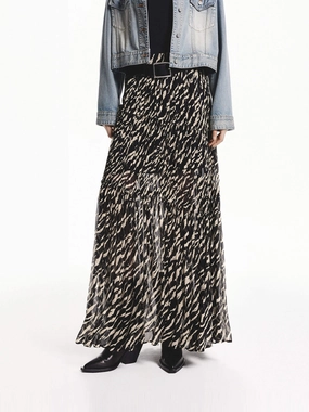 Jewel Tones Moisture Wicking Textile Flowy Tiger Print Skirt
