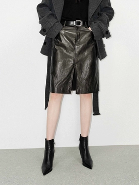 Front Slit Leather Skirt Ombre effect