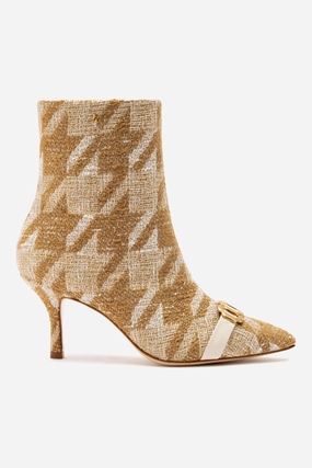 Mini Kate Boot In Latte Houndstooth Fabric Waterproof Cold Climate Scratch Resistant Finish
