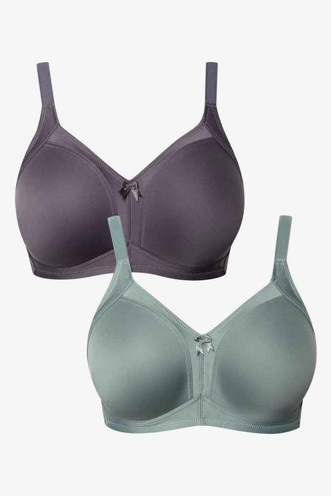 hikers Non-Restrictive Fit 2 Pack Smooth Non Padded Wirefree Bra Grey And Green