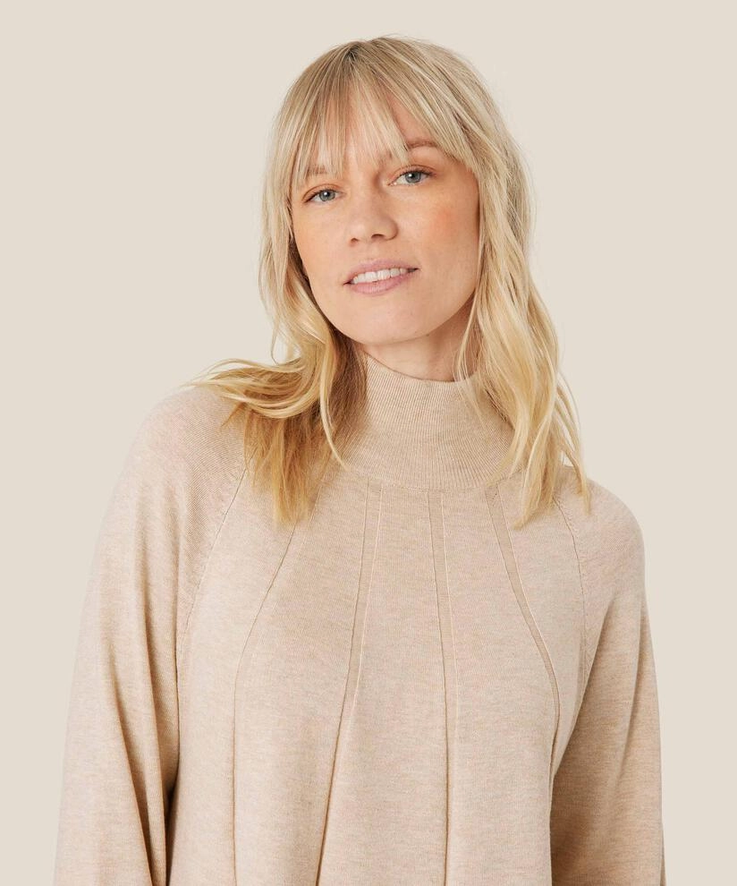 Layered Neckline Details 1009549 MaFunse Sweater - Light Beige Melange