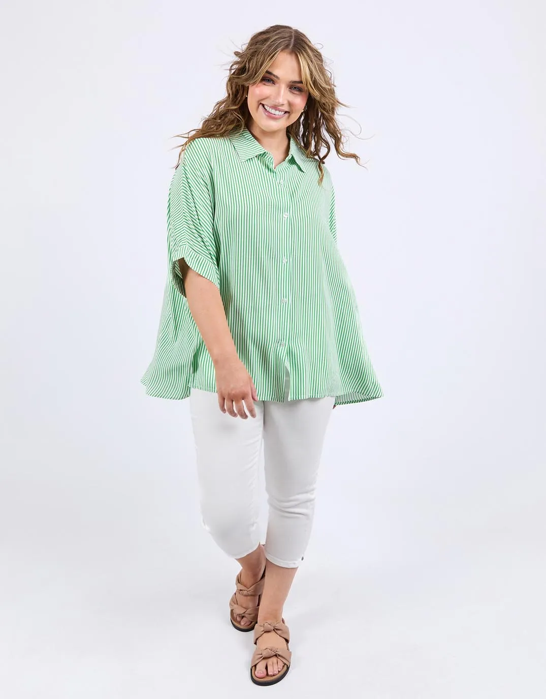 Cooling Mesh Lining Luna Shirt - Spring Green/Marshmallow Stripe