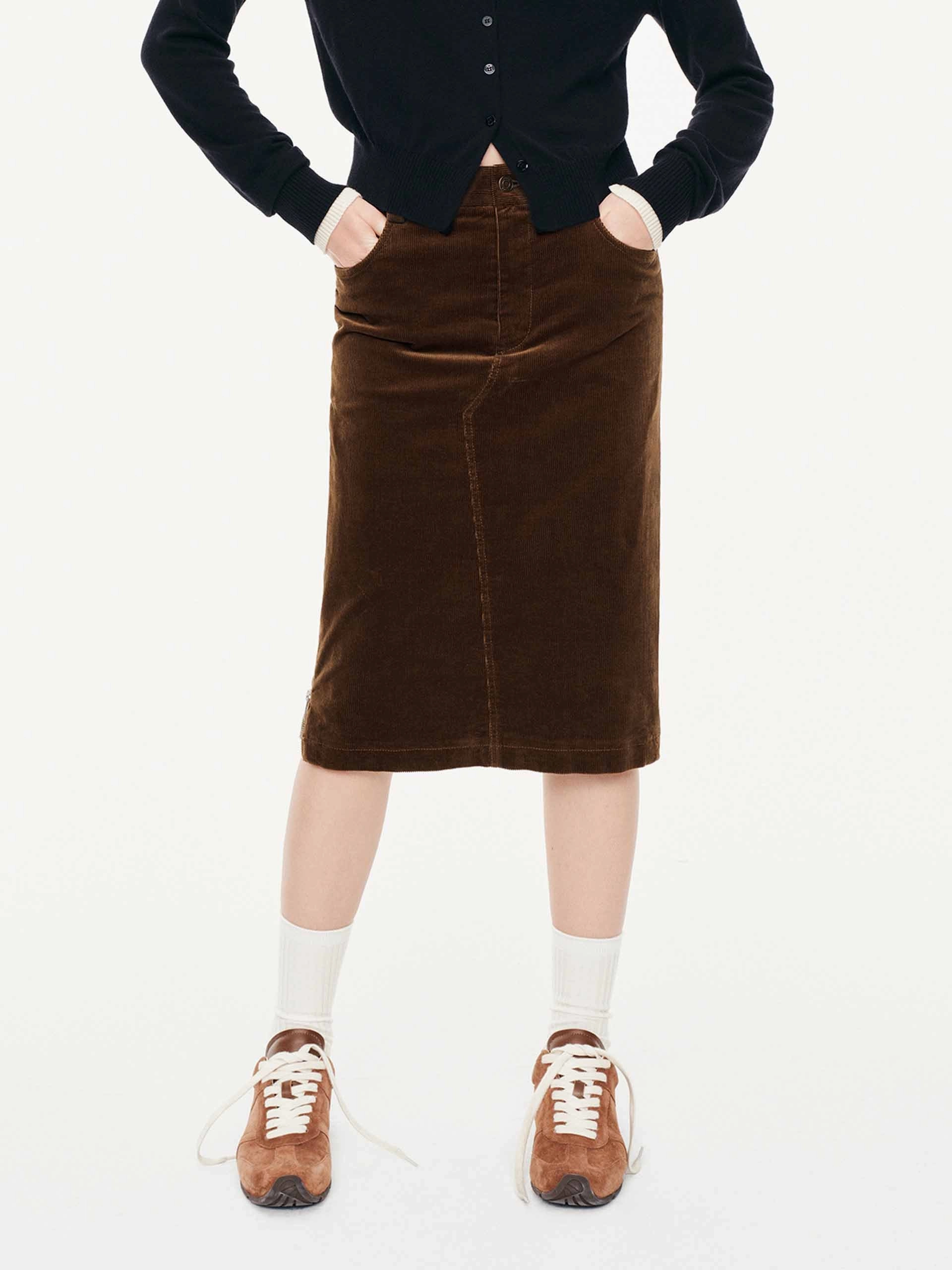 ribbed texture Effortless Feel Straight Cut Corduroy Skirt