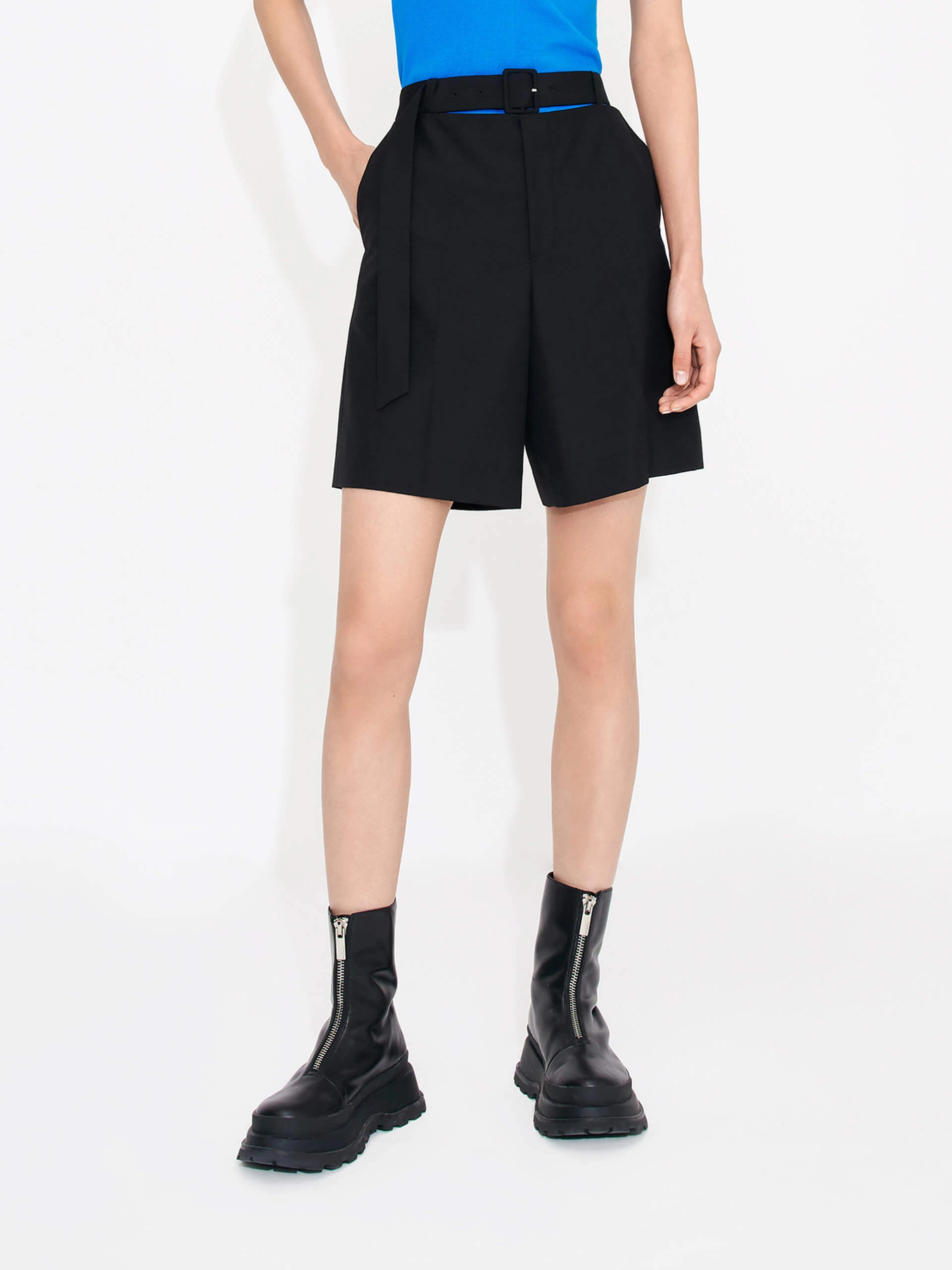 Rough texture Cutout Waist Bermuda Shorts