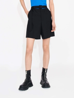 Rough texture Cutout Waist Bermuda Shorts