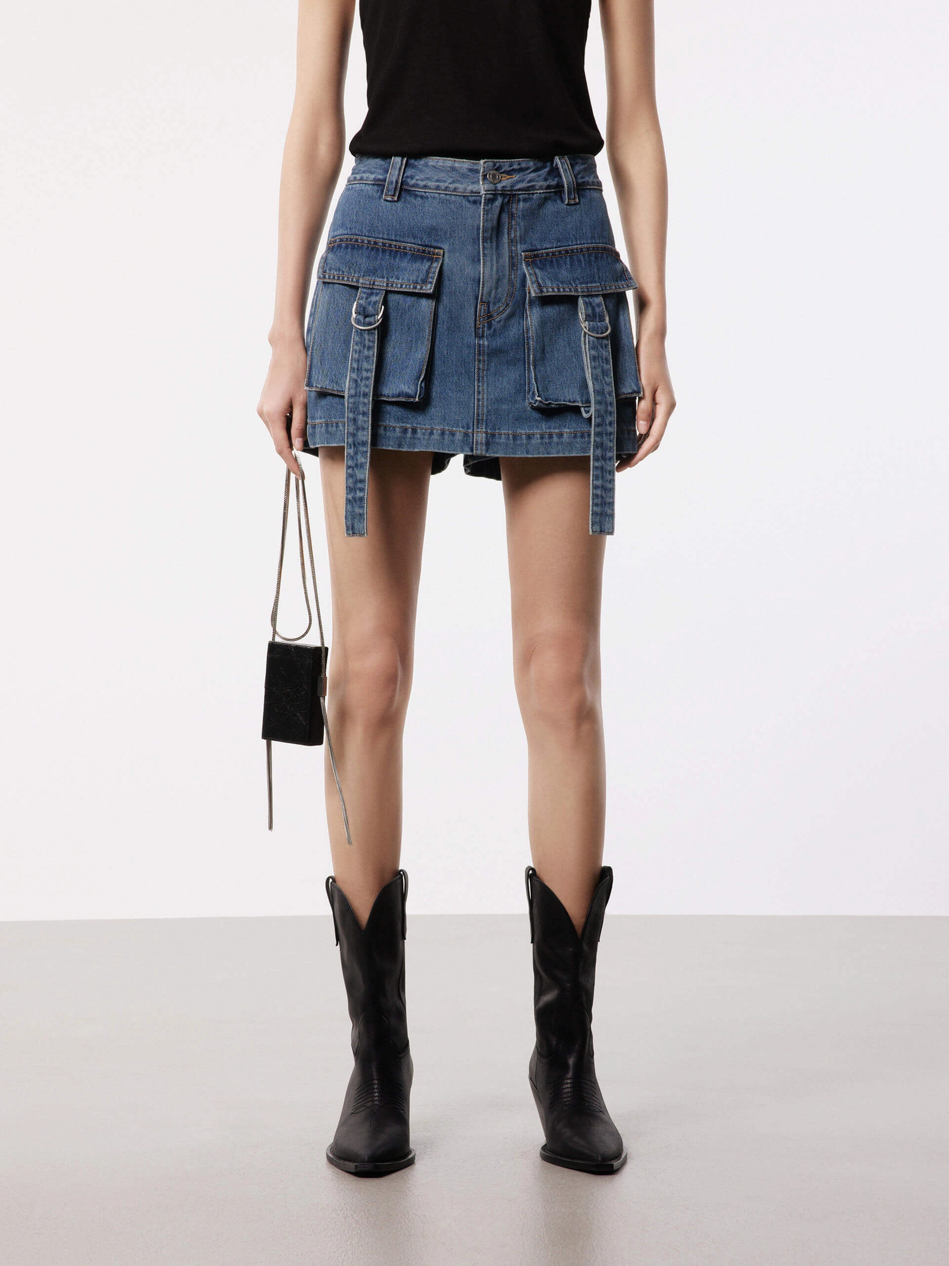 Cargo Pocket Denim Skorts Designer Style Travel Fit