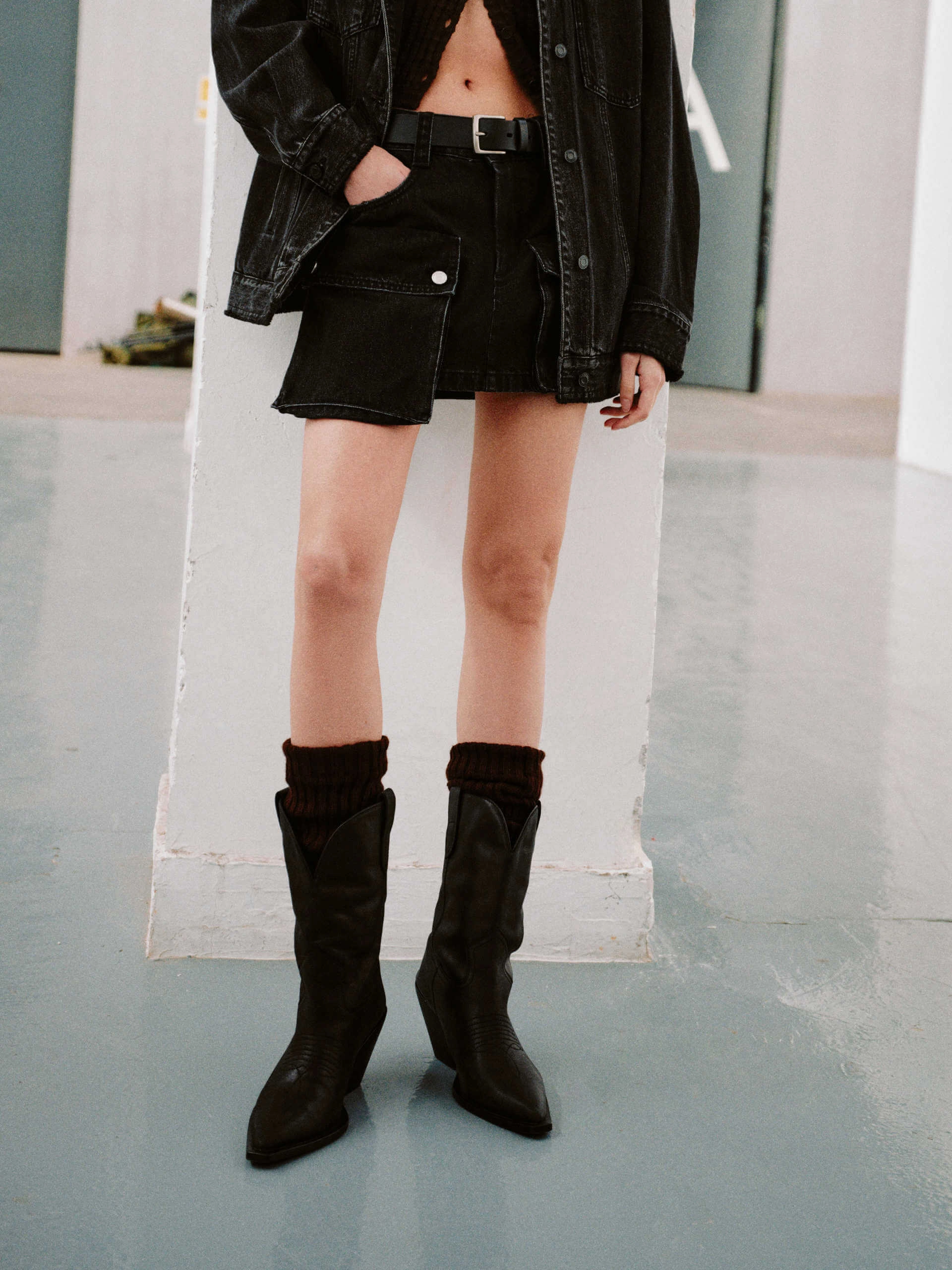 Cargo Pocket Mini Skirt Semi Sheer