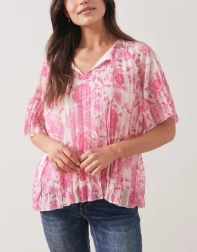 Pleated Top - Pink Nautical Look Eco-Friendly Fabric