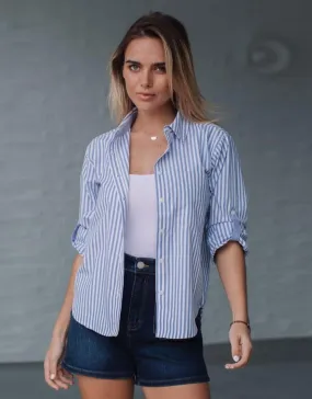Workwear Ready Romi Roll Tab Shirt - Blue/White