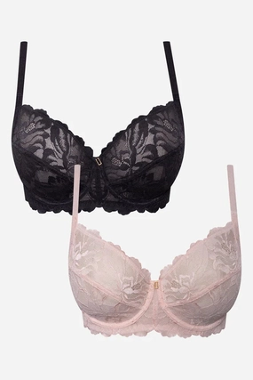 Plus Size 2 Pack Lace Non Padded Underwire Bra Black And Pink All-Day Design Hip support