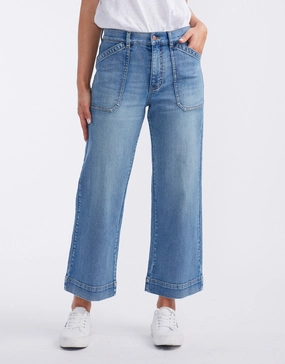 Catalina Cropped Wide Leg Jeans - Mid Wash Universal Look