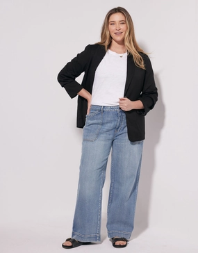 Catalina Wide Leg Jeans - Mid Wash Work Ready Neutral Anti Odor Fabric Treatment