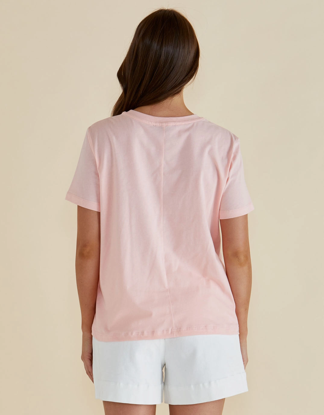 Ellia Crew Tee - Santorini Print Pink Basic Layering